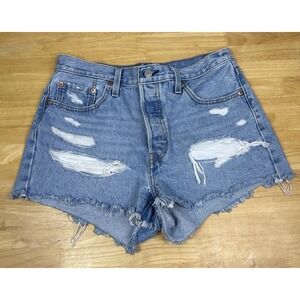 Levi Strauss & Co 501 Button Fly Distressed Cut‎ Off Denim Jean Shorts Size 29